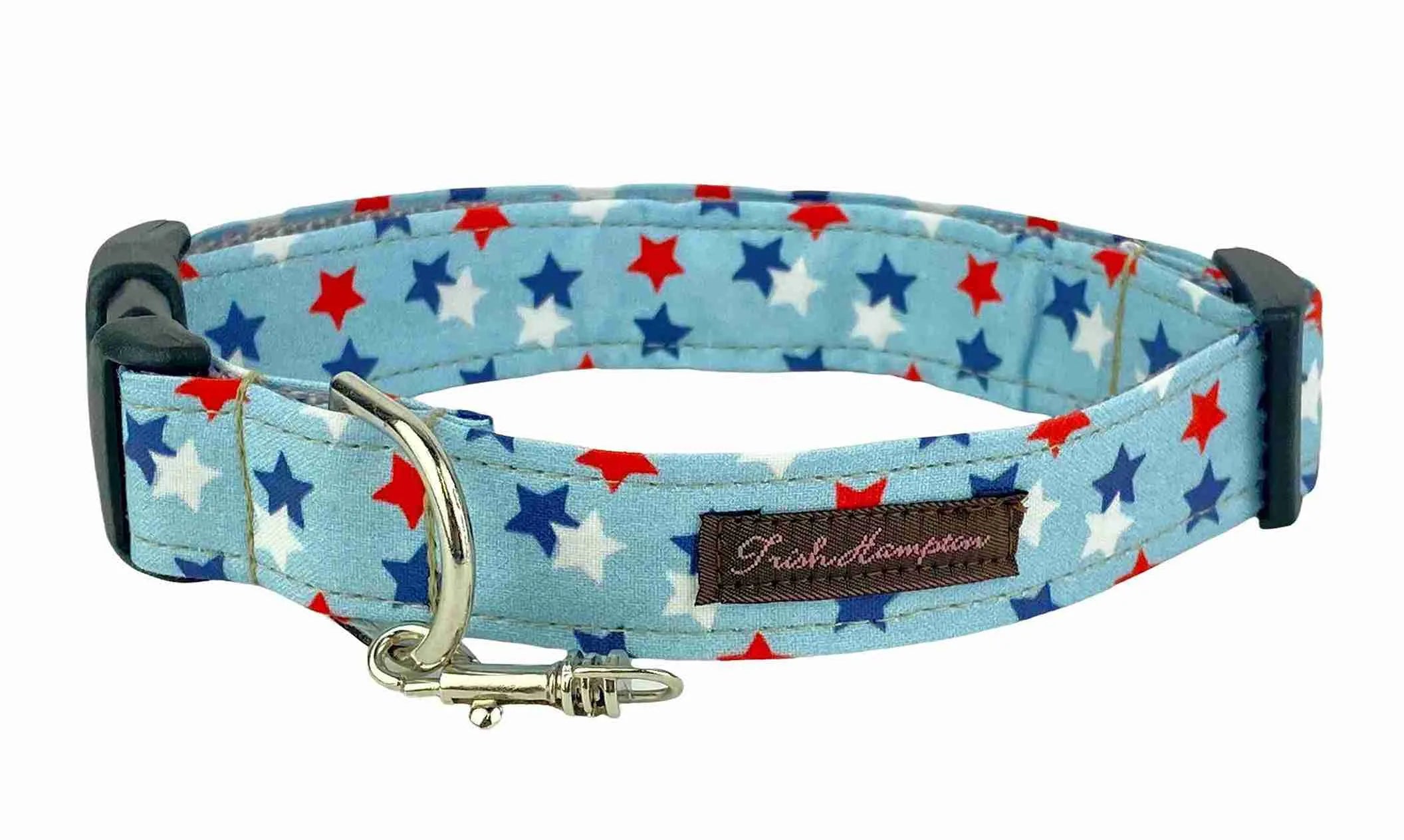 Red White Blue Stars Dog Collar with patriotic star design