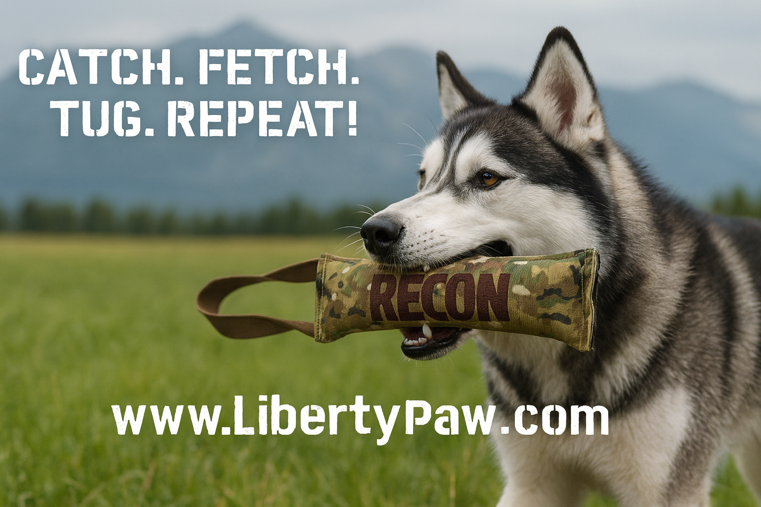 Siberian Husky with dog toy in mouth