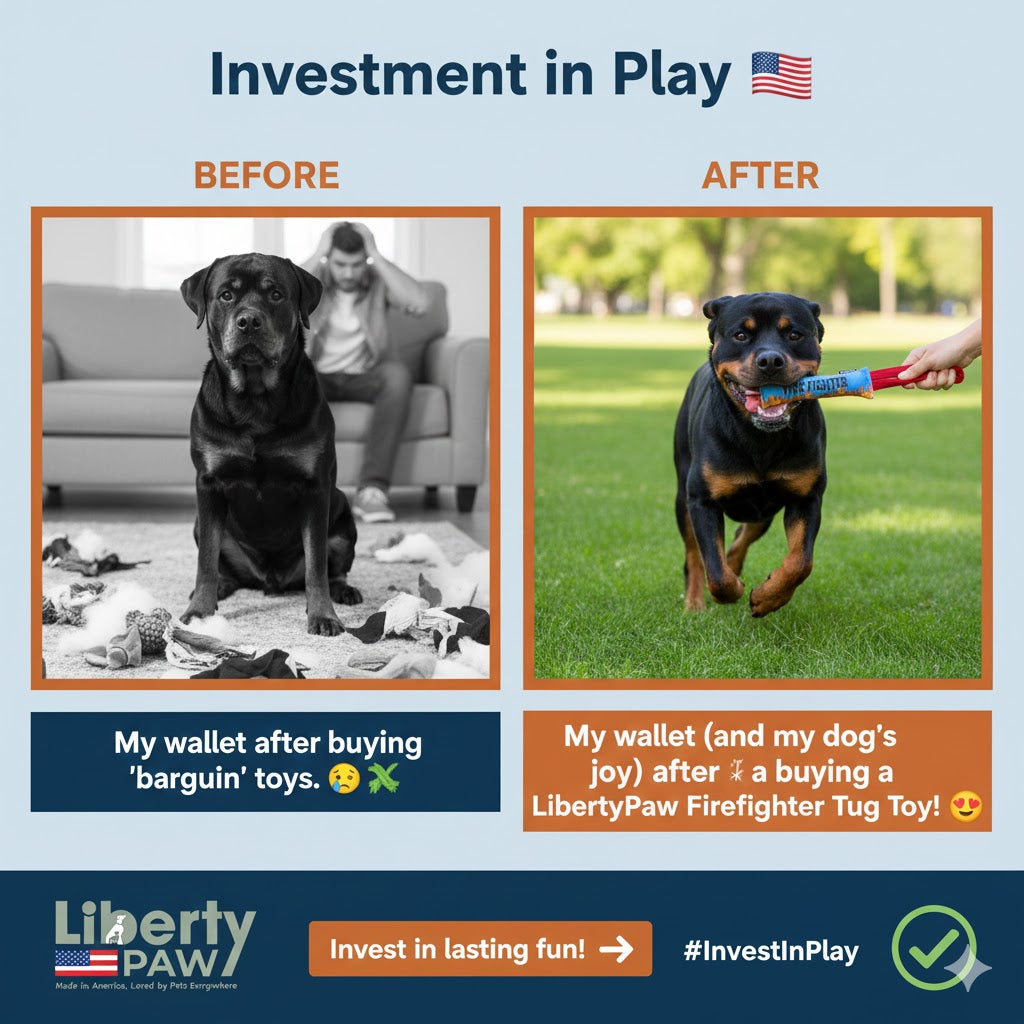 before and after using cheap vs tough tug toy