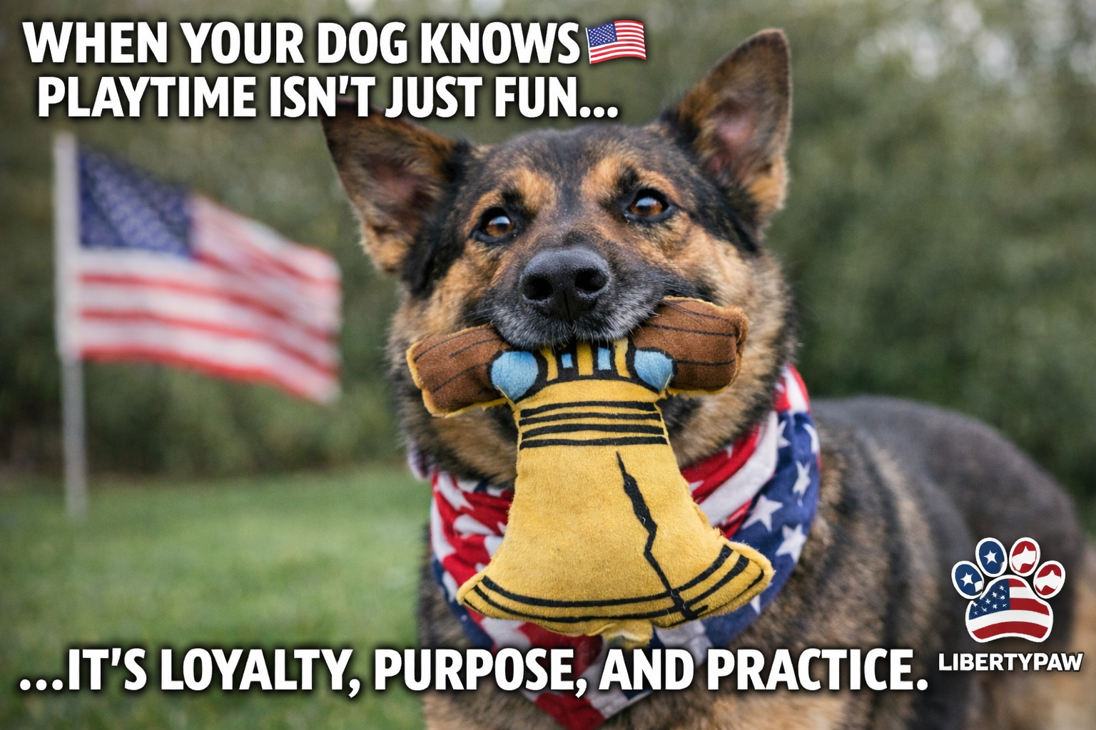 German Shepherd with LibertyPaw Liberty Bell toy