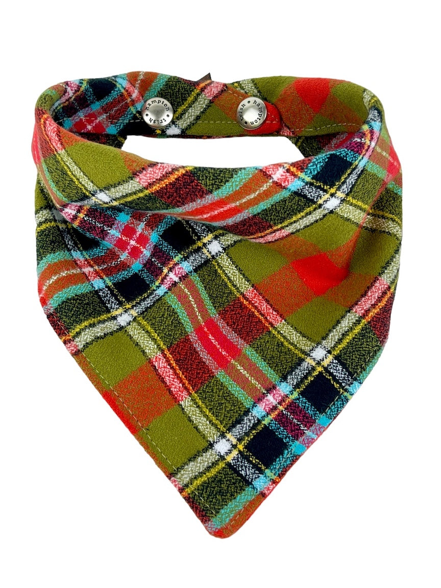 Green/Red/Aqua Plaid Dog Bandana - 1006
