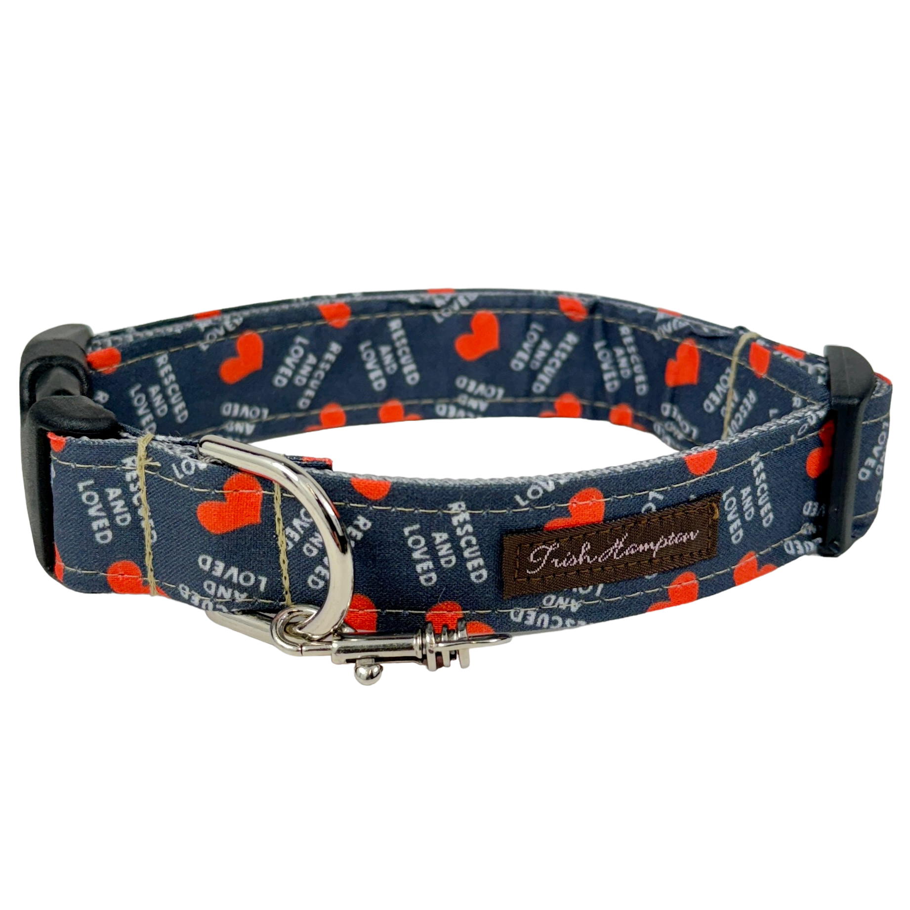 Navy Blue Rescued and Loved Dog Collar - 1017