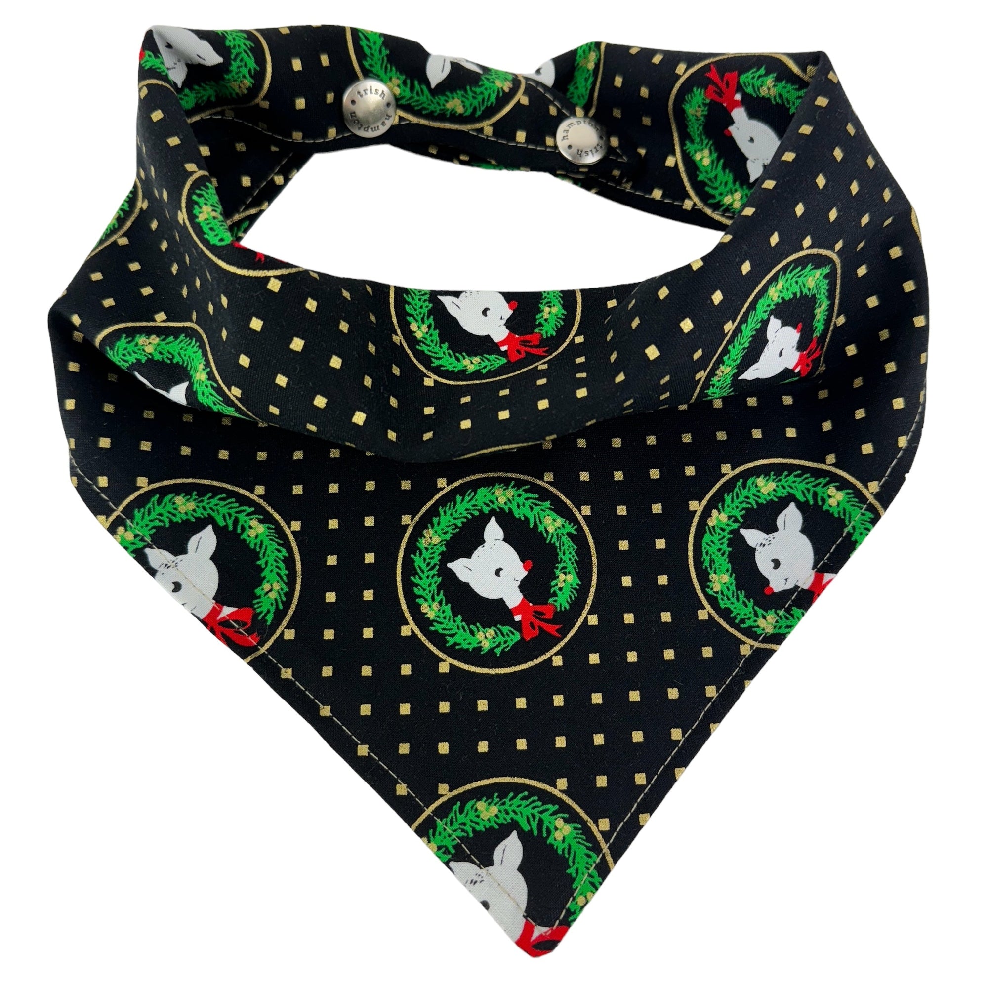 Black and Gold Rudolf Christmas Dog Bandana - 1052