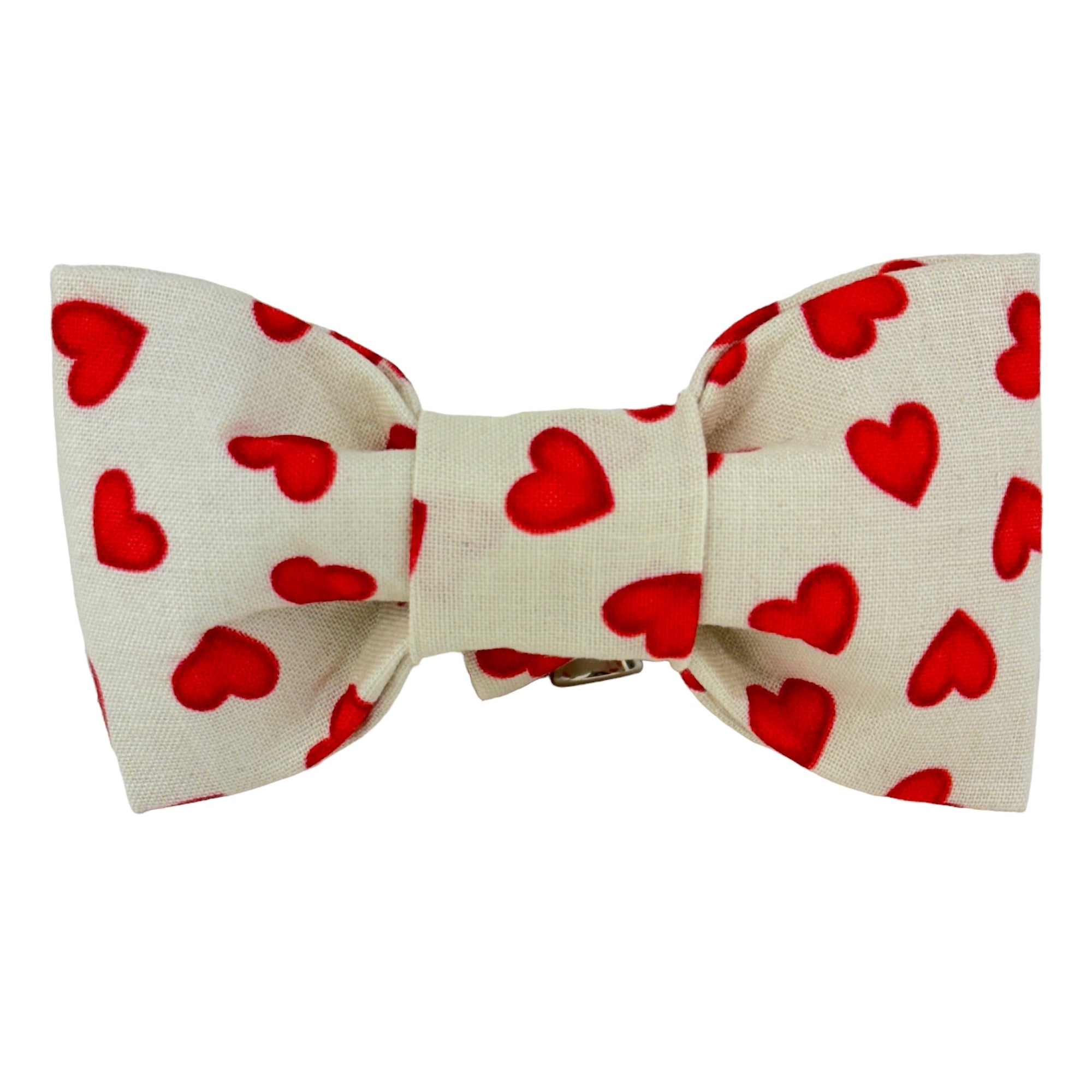 Cream/Red Hearts Dog Bow Tie -1062