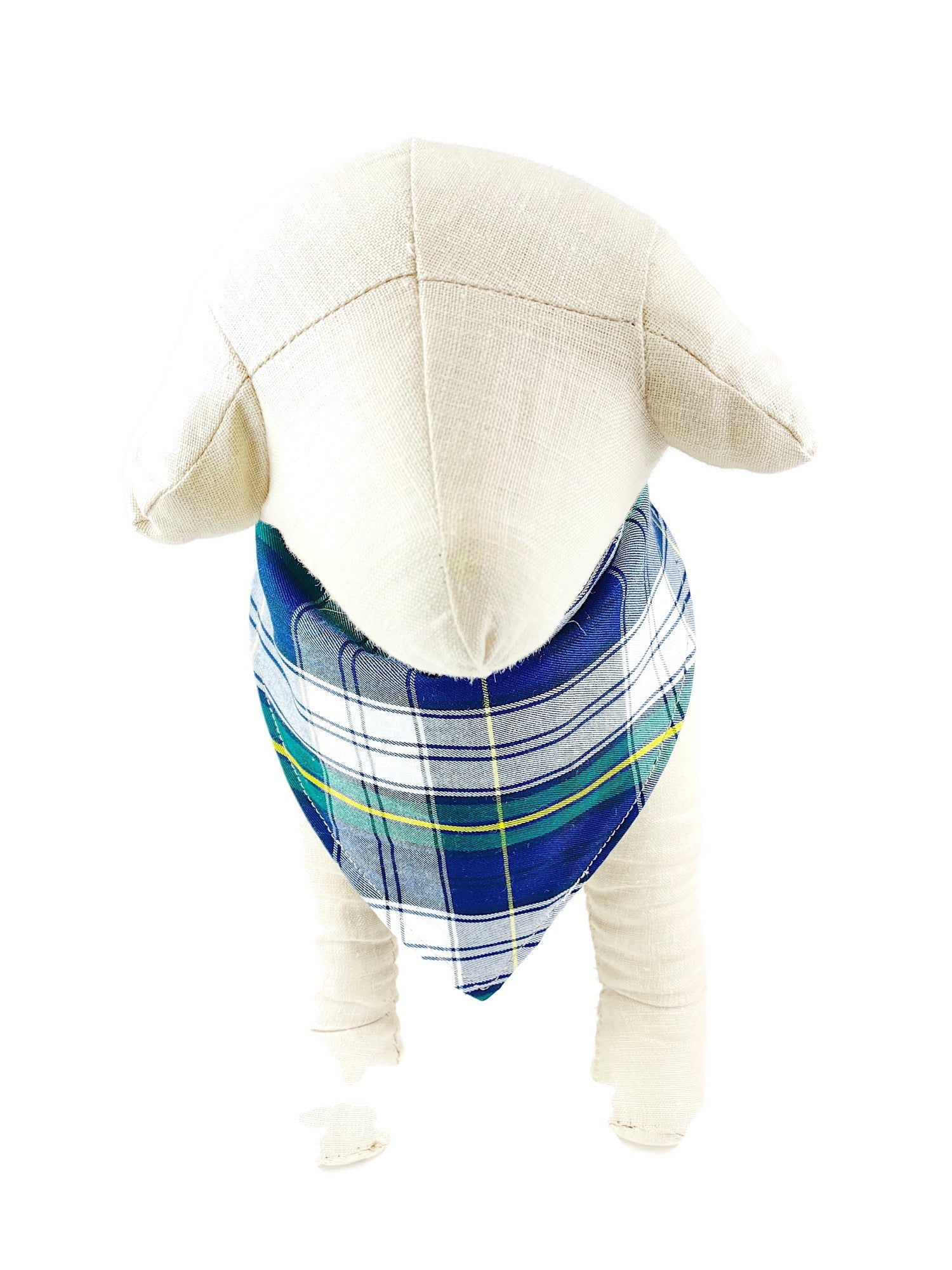 Navy/White/Yellow Plaid Dog Bandana - 1074