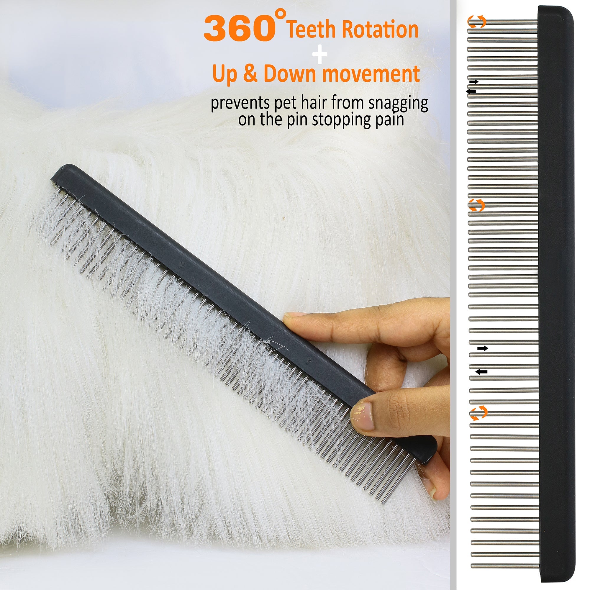 Professional Groomer Comb with Long Dual-Spaced Rotating Teeth deep cleans. Best for Large Breeds image 1