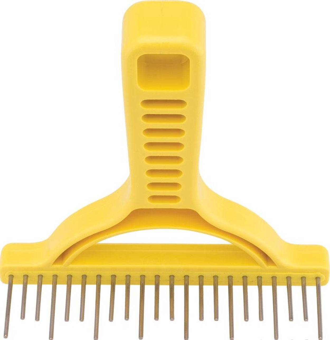 Shedding Rake with Staggered Stainless-Steel Rotating Teeth. Best for Thick Coated Breeds #1 Rake - Sun Yellow image
