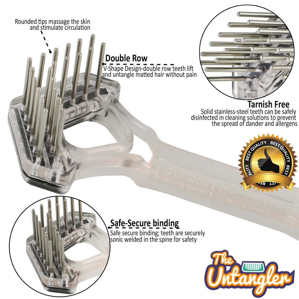 Mini Rake with V-Shape/Double Row Rotating Teeth Detangles and Grooms dogs and cats. Best Seller! image 2