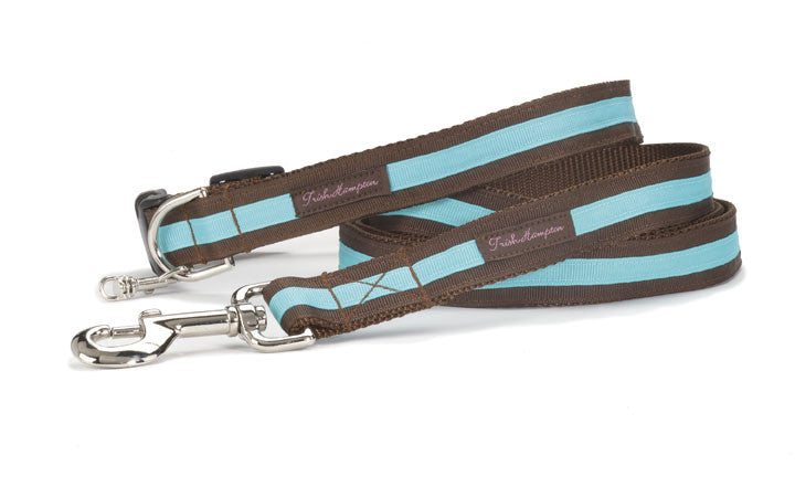 Chocolate/Turquoise Stripe Dog Collar - 304