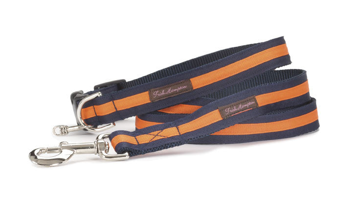Navy/Bright Orange Stripe Dog Collar  - 305