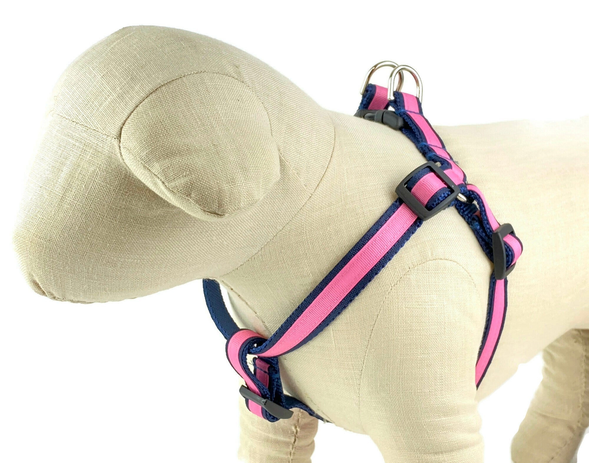 Navy/Hot Pink Stripe Dog Harness - 334