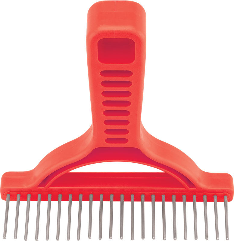 Extra-Long Tooth Grooming Rake with Stainless-Steel Rotating - Best for Thick and Double Coated Breeds - French Red image