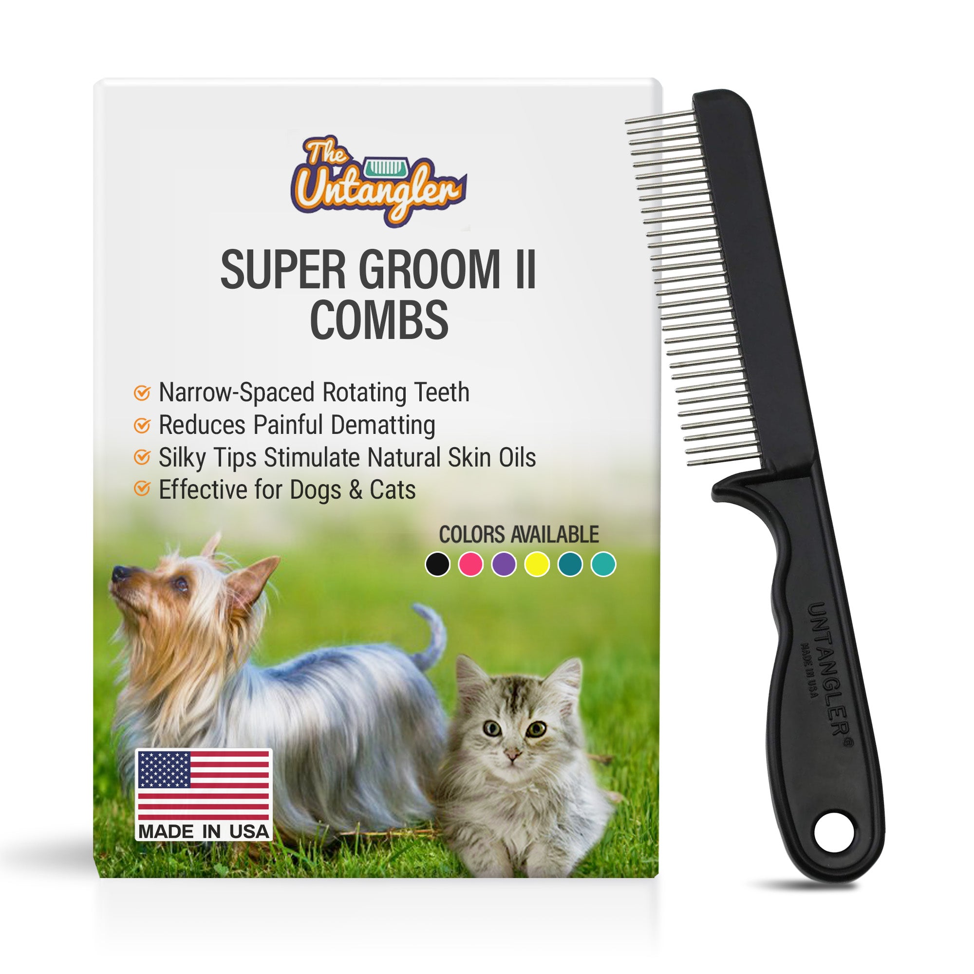 Super Groom II Pet Comb with fine-spaced Rotating Teeth cleans skin and coat. Best Seller Small Breeds image 0