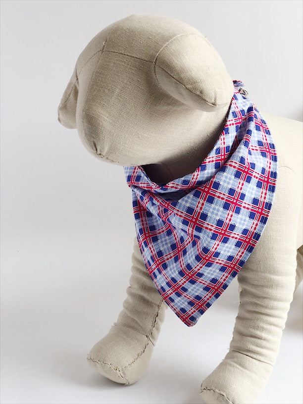 Red/White/Blue Plaid Dog Bandana - 914