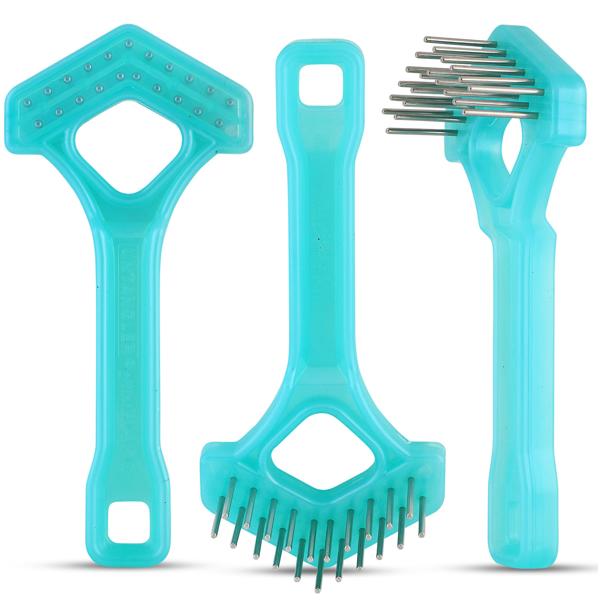 Mini Rake with V-Shape/Double Row Rotating Teeth Detangles and Grooms dogs and cats. Best Seller! - Aqua Blue image