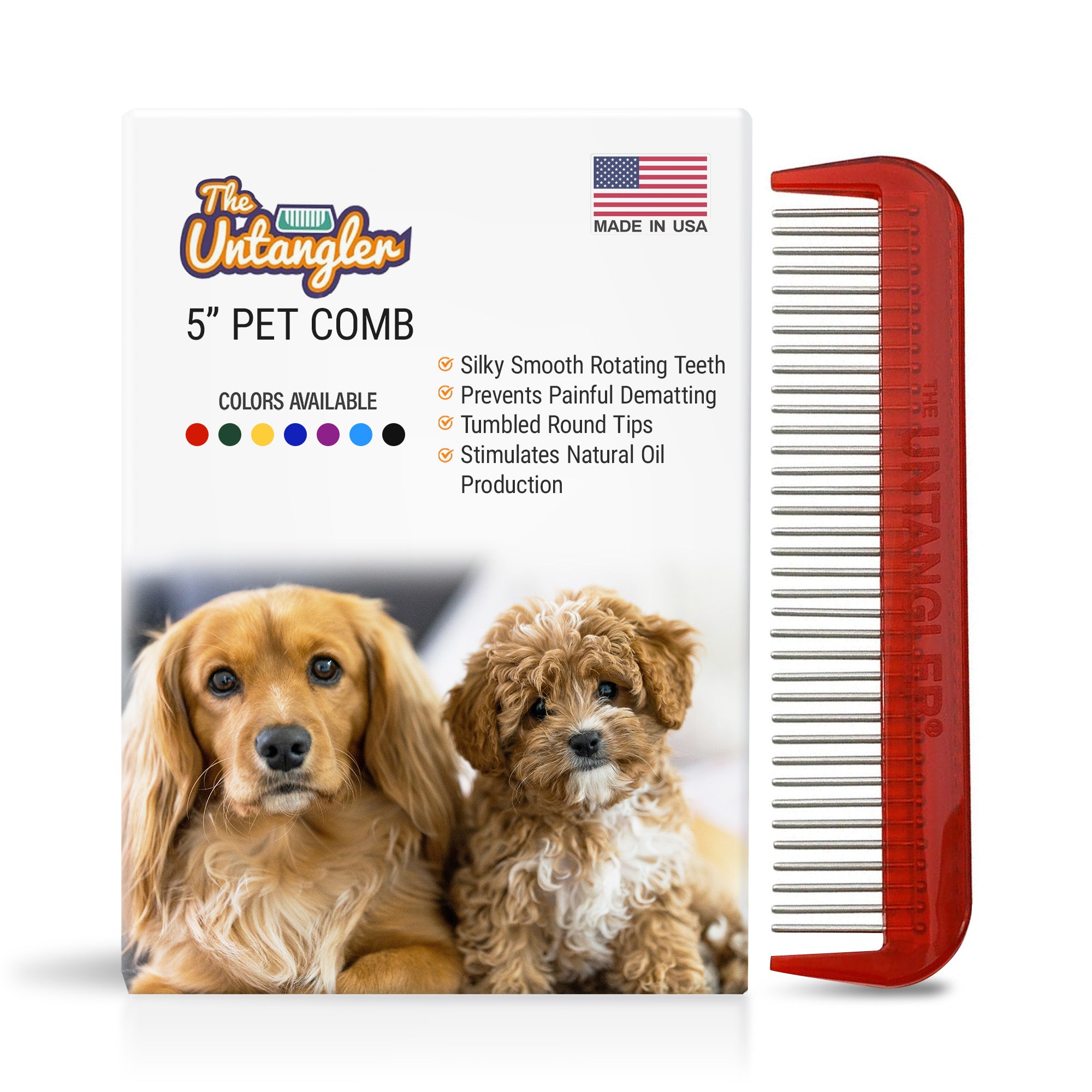 5" Pet Comb with Stainless-Steel Rotating Teeth. Best for Dogs and Cats with Silky and Wavy Coats image 0
