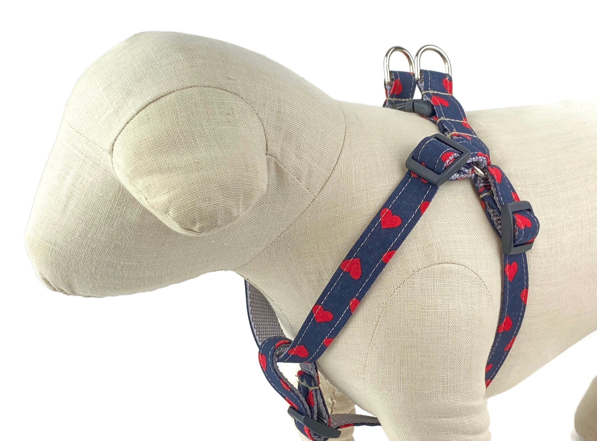 Midnight Red Hearts Dog Harness