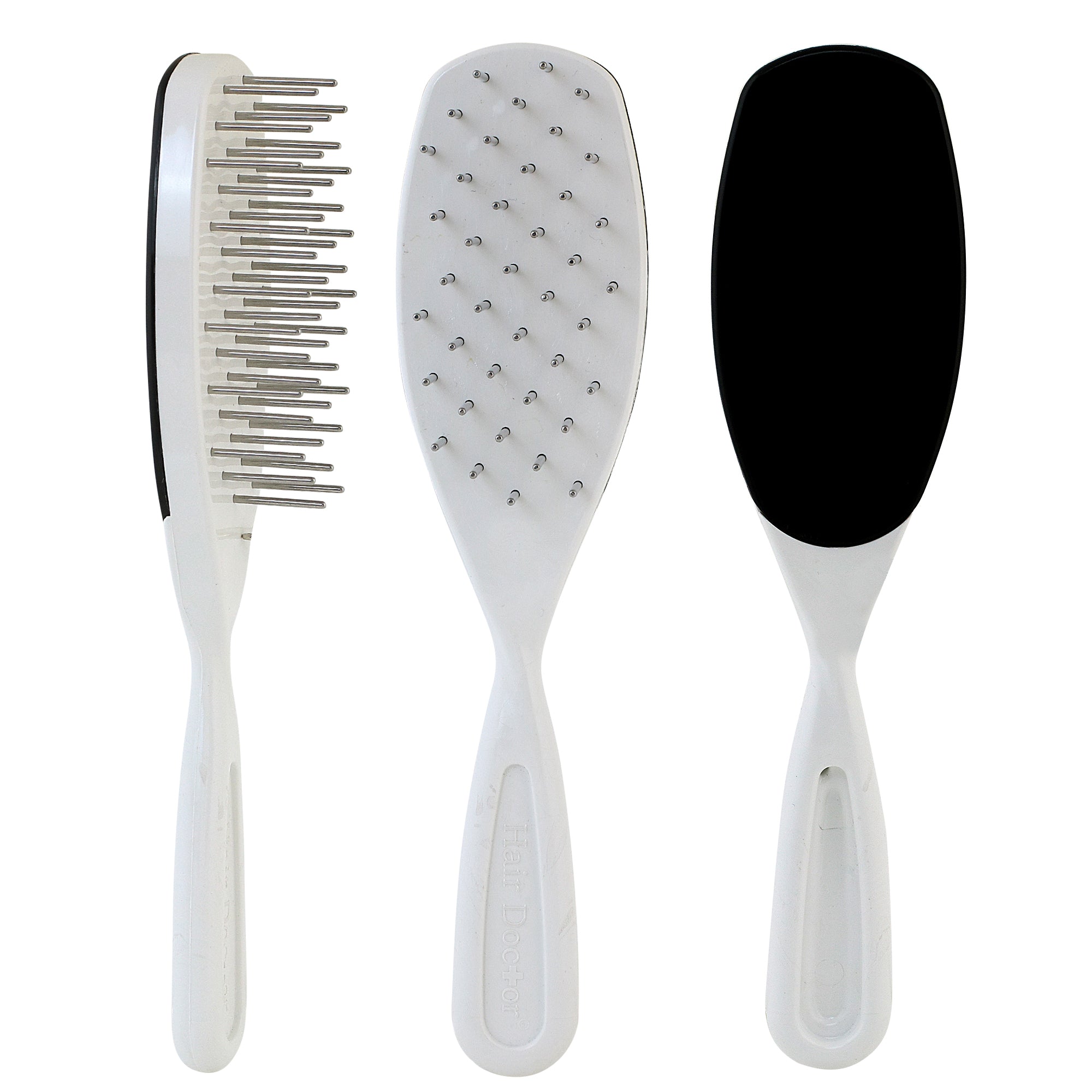 Pet Brush with silky smooth Stainless-Steel Rotating teeth - White Sheen/BlackTOP image