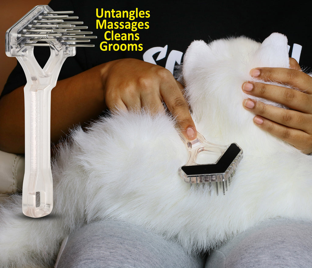 Mini Rake with V-Shape/Double Row Rotating Teeth Detangles and Grooms dogs and cats. Best Seller! image 4