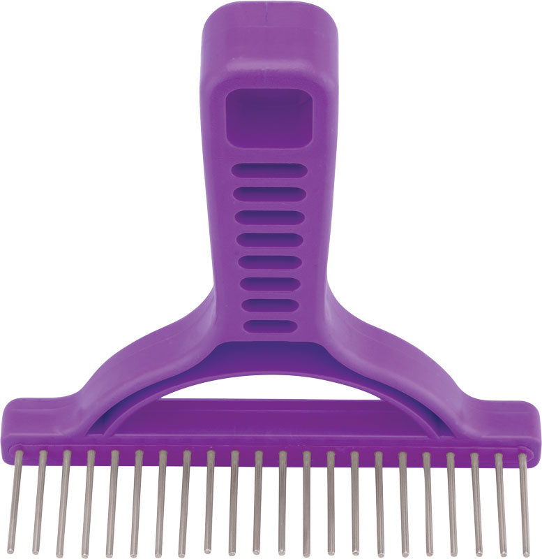 Extra-Long Tooth Grooming Rake with Stainless-Steel Rotating - Best for Thick and Double Coated Breeds - Royal Purple image