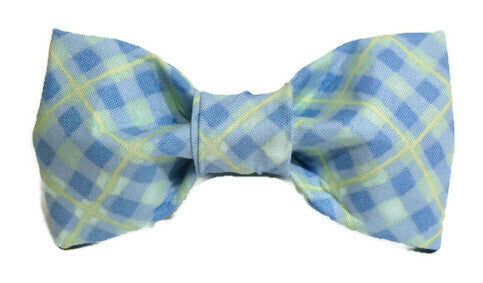 Light Blue/Pale Yellow Plaid Dog Bow Tie - 905
