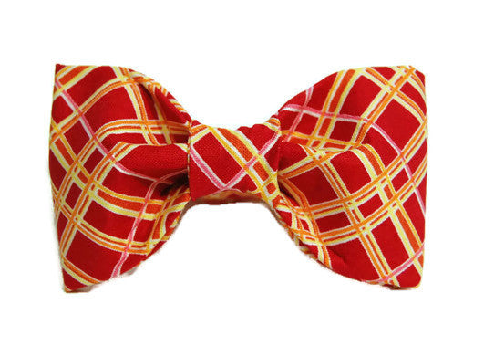 Red/Gold/Pink Plaid Dog Bow Tie - 908