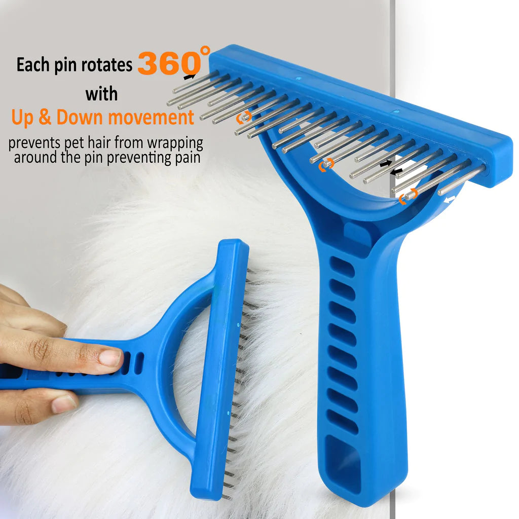 Shedding Rake with Staggered Stainless-Steel Rotating Teeth. Best for Thick Coated Breeds #1 Rake image 2