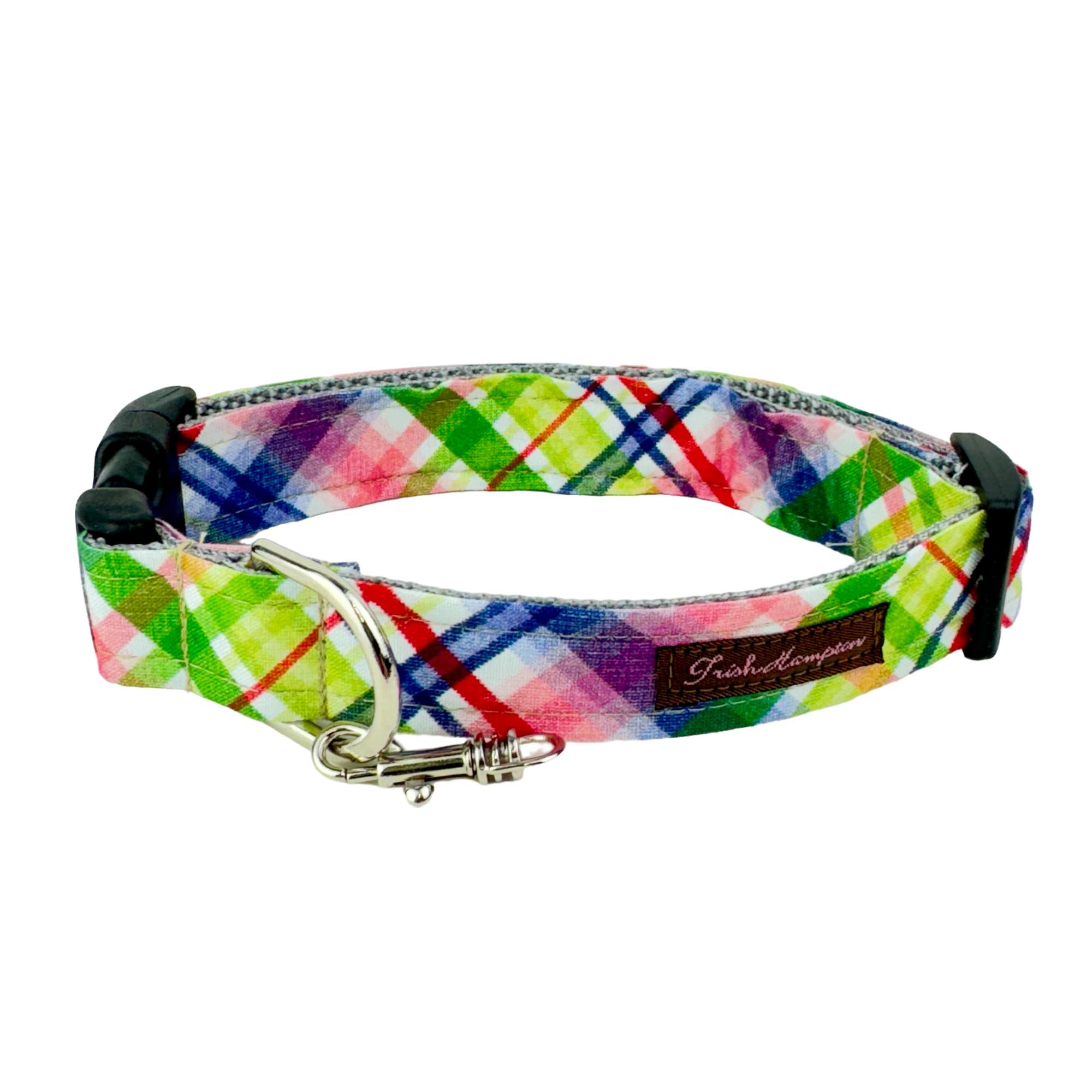 Rainbow Plaid - Green, Pink, Purple, Red Dog Collar - 991