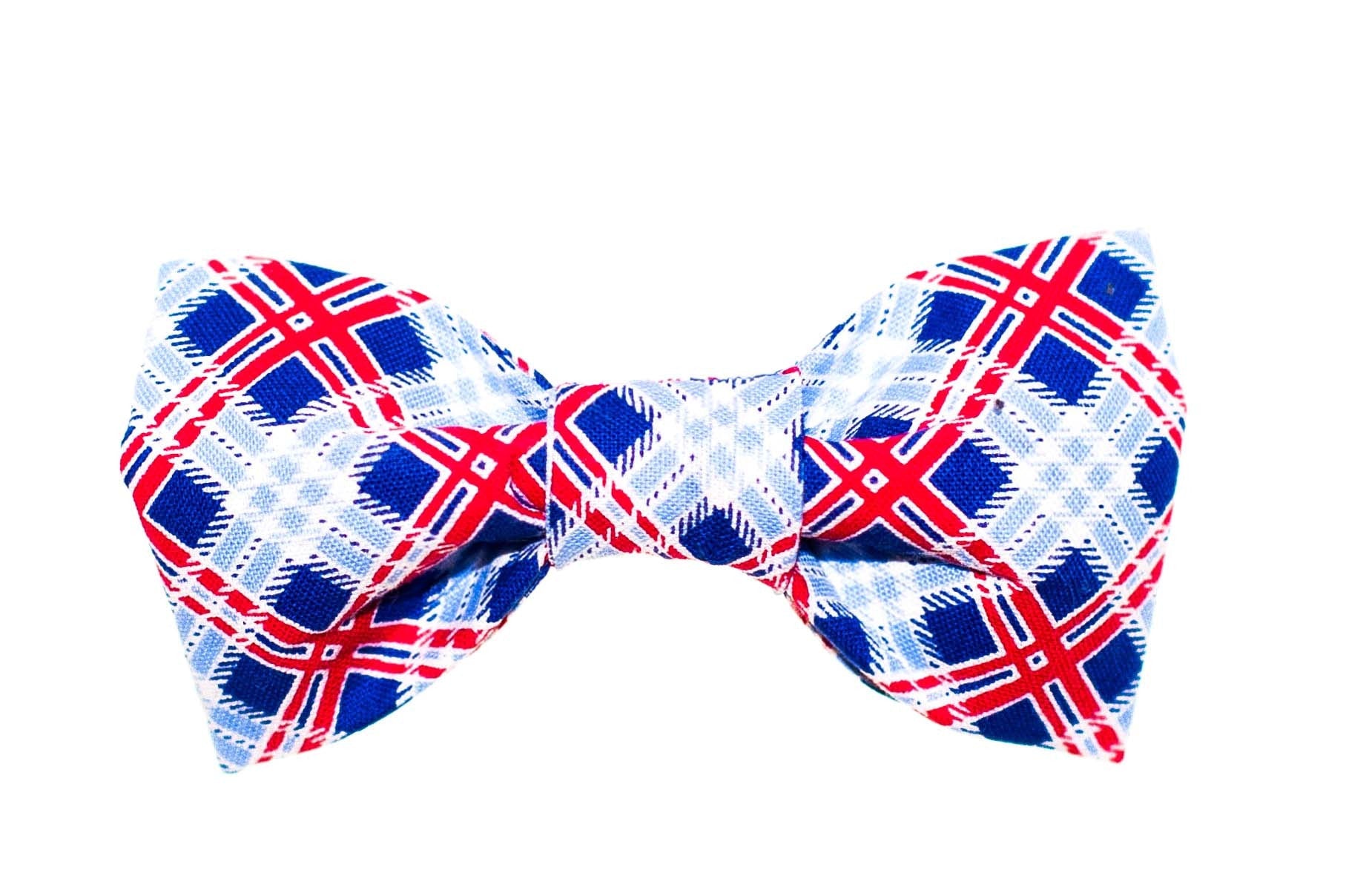 Red/White/Blue Plaid Dog Bow Tie - 914