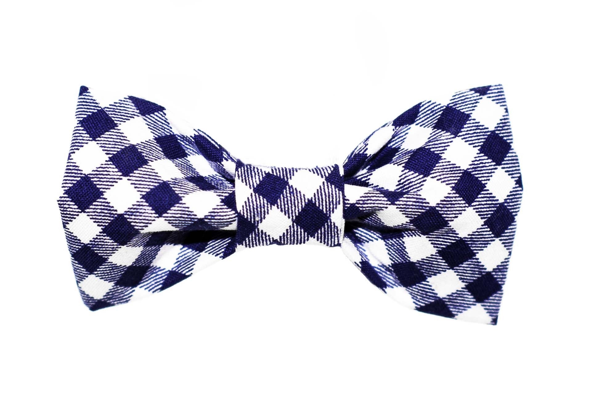 Blue/White Gingham Dog Bow Tie - 915