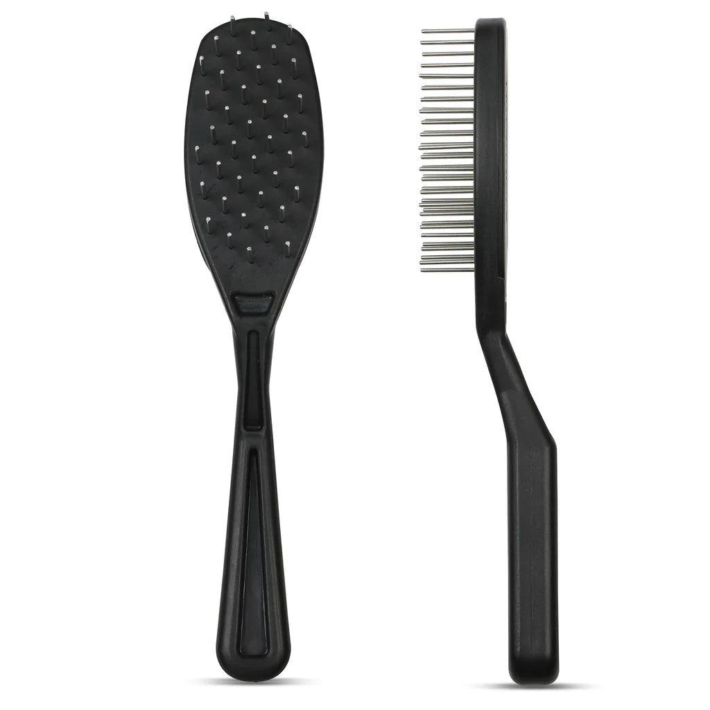 Black Pet Brush with Stainless-Steel Rotating Teeth