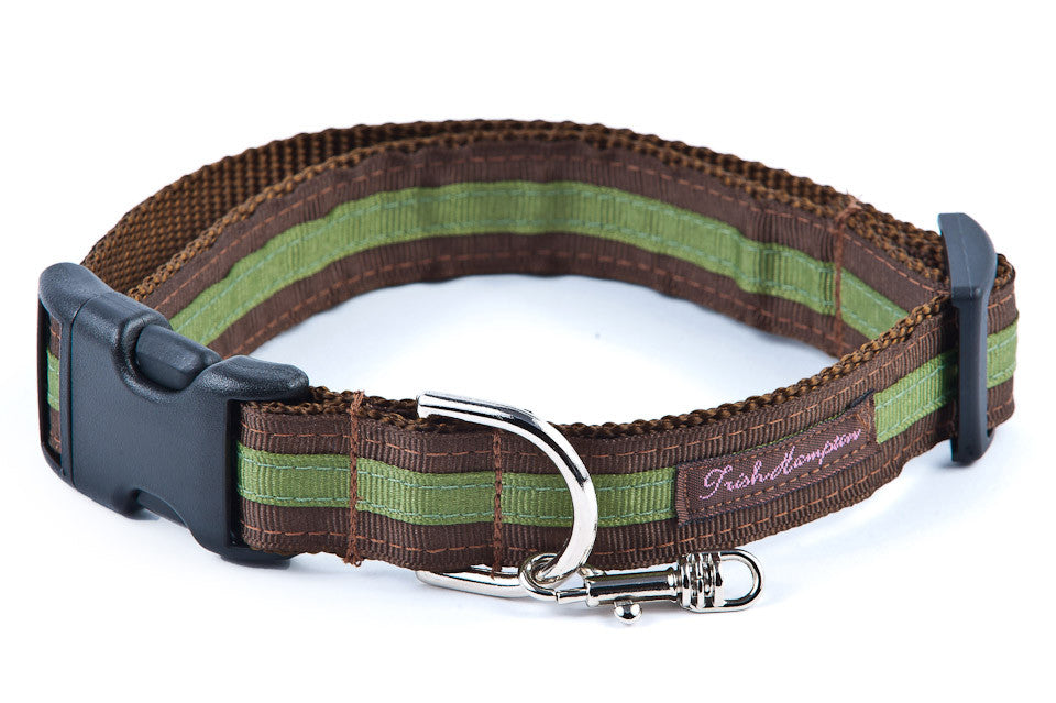 Chocolate/Green Stripe Dog Collar - 301