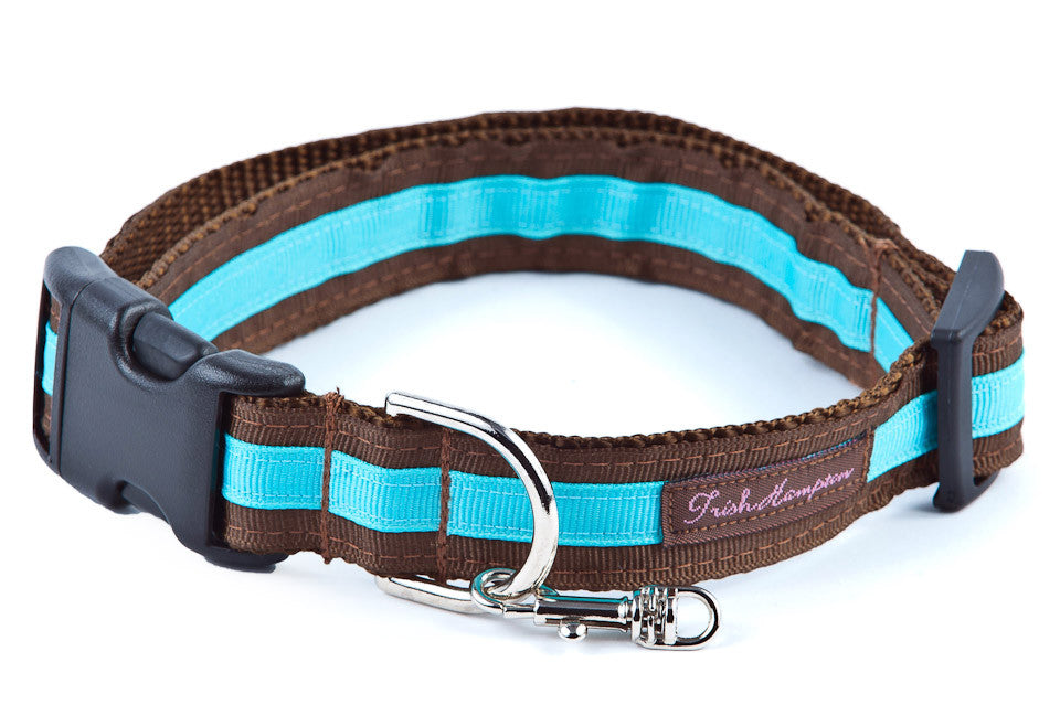 Chocolate/Turquoise Stripe Dog Collar - 304