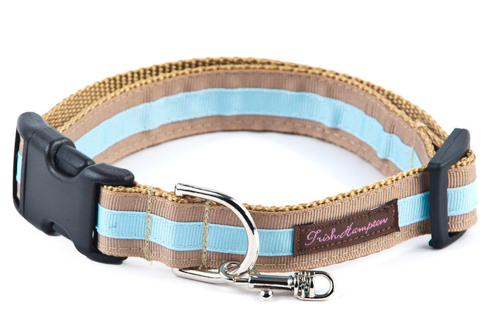 Tan/Light Blue Stripe  Puppy/ Dog Collar - 307