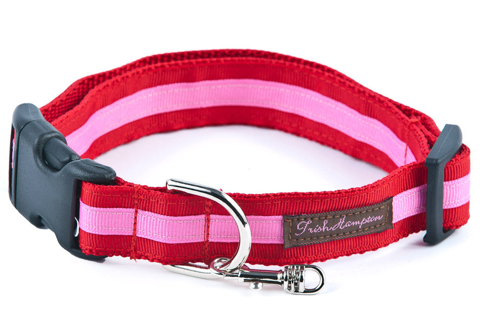 Red/Hot Pink Stripe   Dog Collar - 325