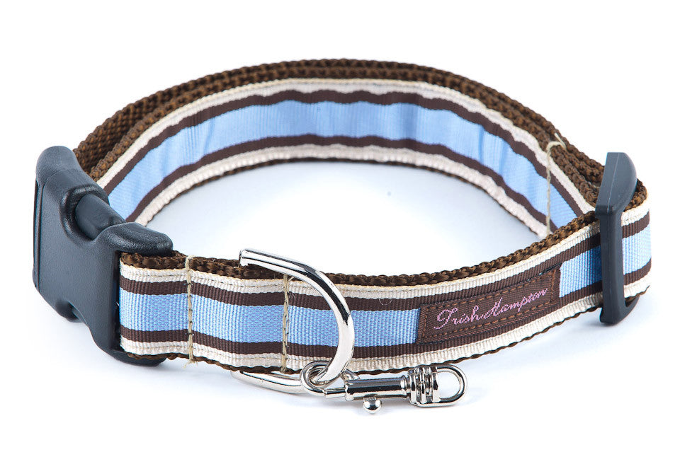 Chocolate/Periwinkle Stripe Dog Collar - 602