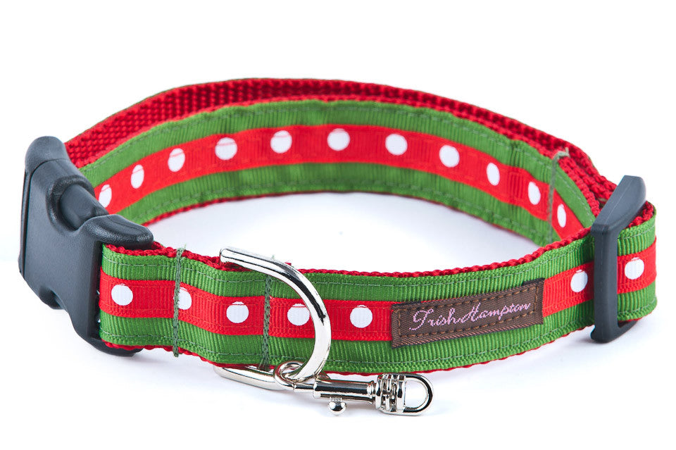 Red/Green/White Polka Dot Dog Collar - 701