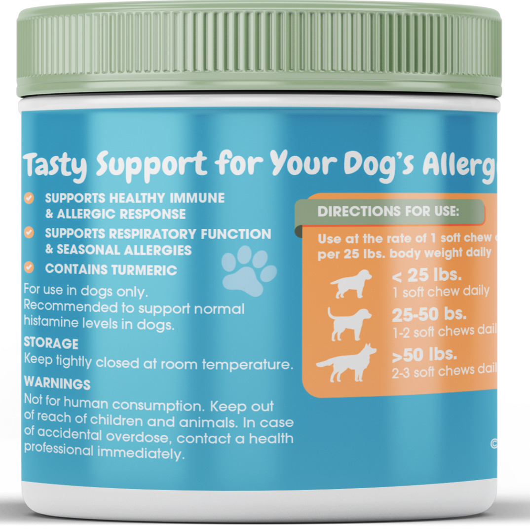 Pet supplement container with blue label and green lid 