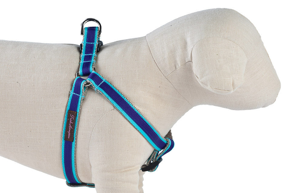 Turquoise/Deep Purple Stripe Dog Harness - 317