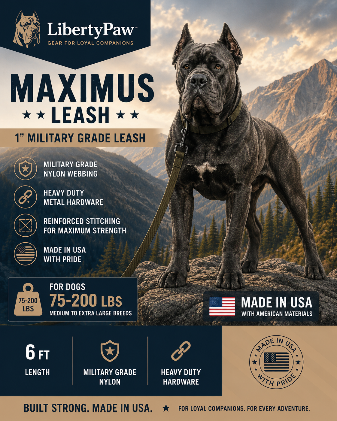 Maximus Tactical Dog Leash - 75-200 lbs - Lifetime Guarantee