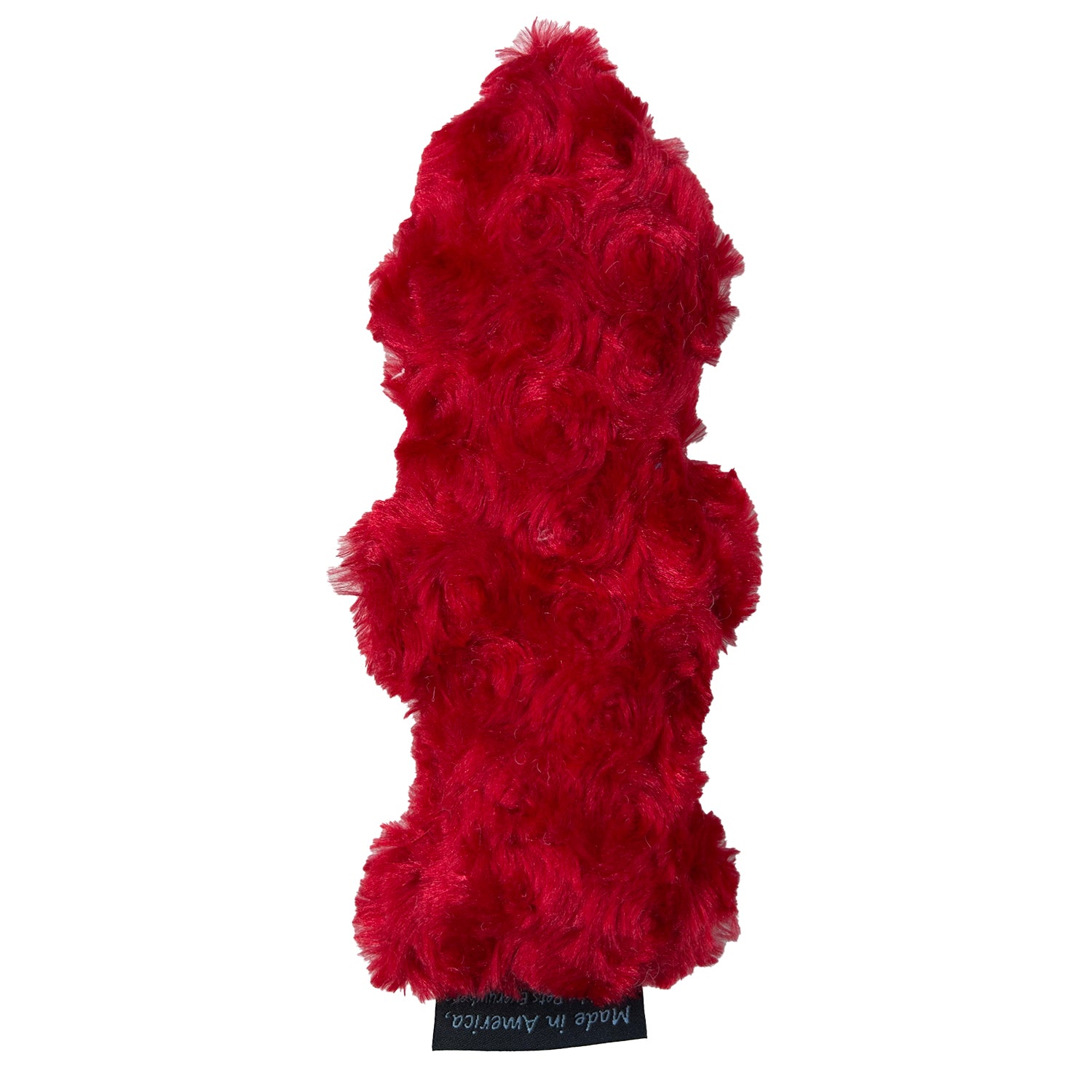 Red fluffy pet toy on a white background