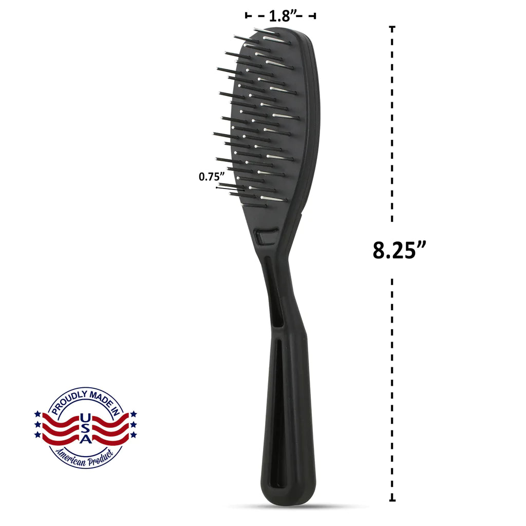 Side view with measurements of black pet brush