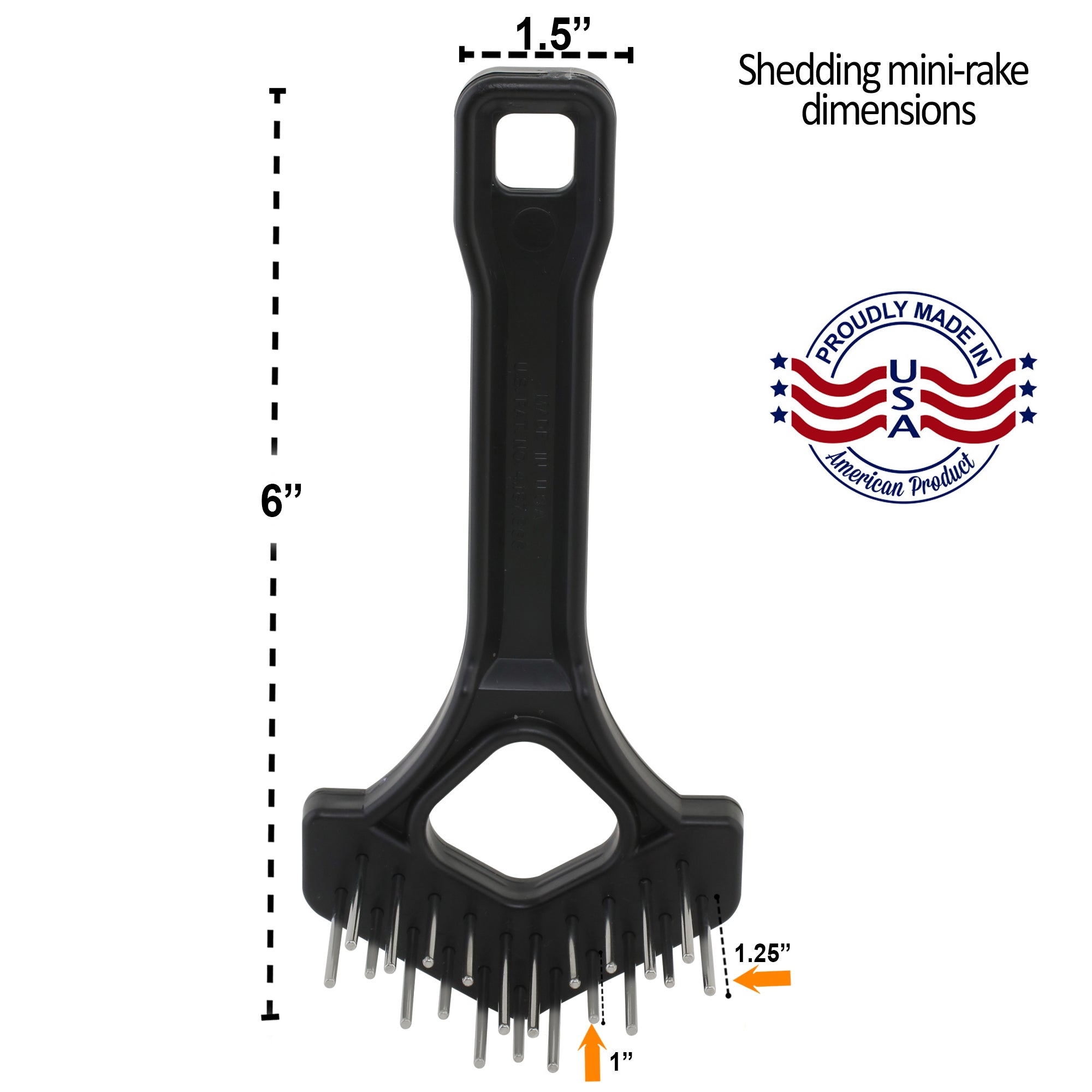 Mini Shedding Rake with V-Shape, Double-Row Staggered Rotating Teeth dimensions