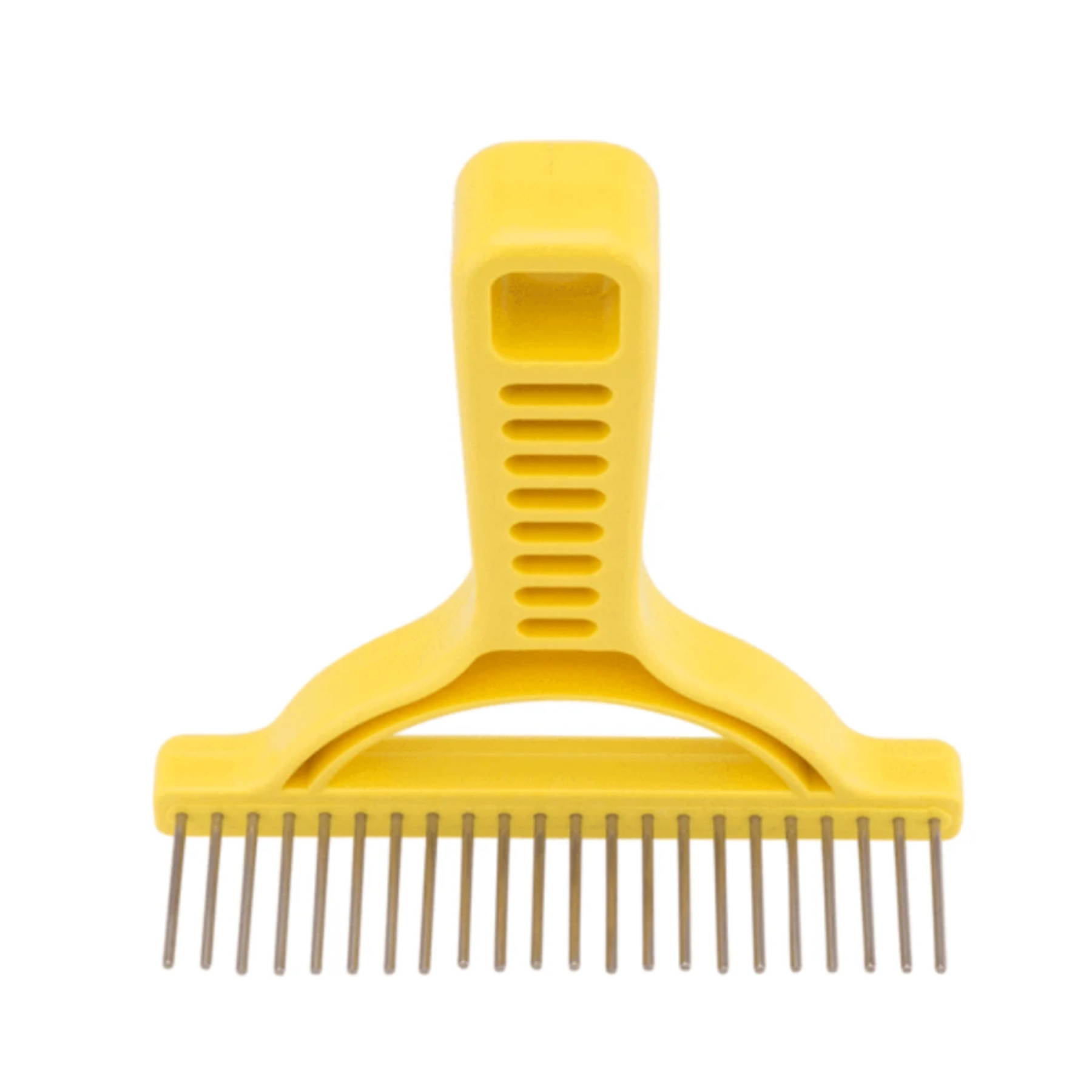 Extra-Long Tooth Grooming Rake with Stainless-Steel Rotating - Best for Thick and Double Coated Breeds - Sun Yellow image
