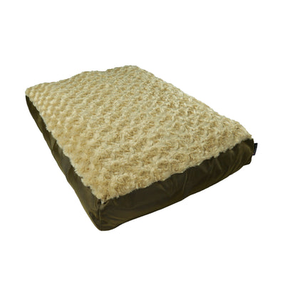 Rectangle dog bed with camel-colored cushioned base