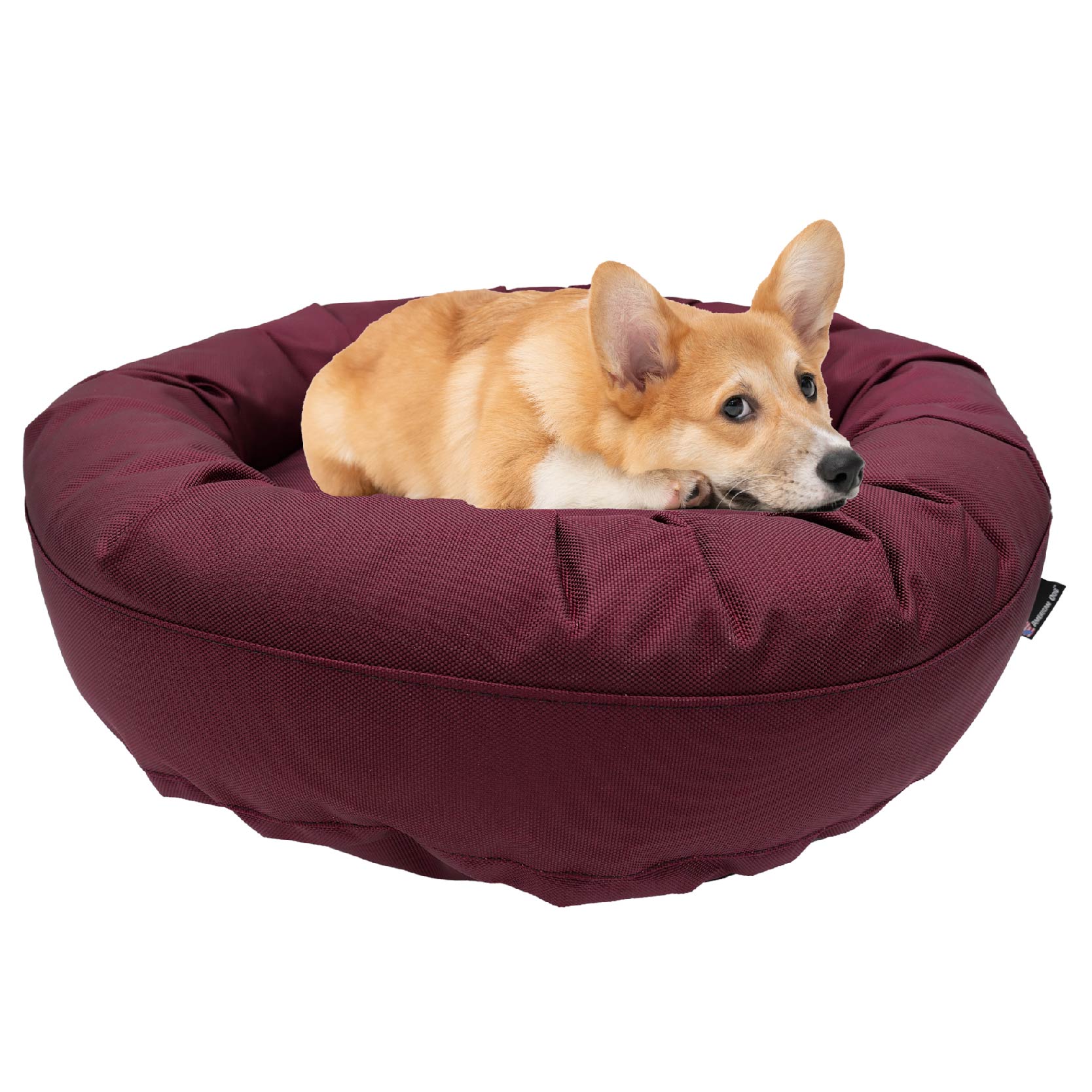 American Dog Dog Beds Small (25" outer diameter 16" inner diameter) / Burgundy (no embroidery) Dog Bed Round Bolster Armor™ 'Happy Pawlidays'