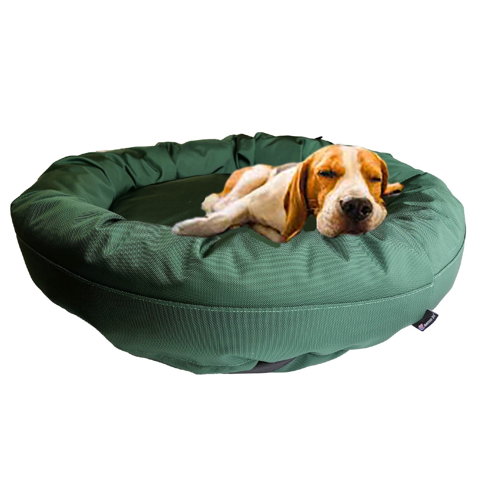 American Dog Dog Beds Small (25" outer diameter 16" inner diameter) / Evergreen (no embroidery) Dog Bed Round Bolster Armor™ 'Happy Pawlidays'