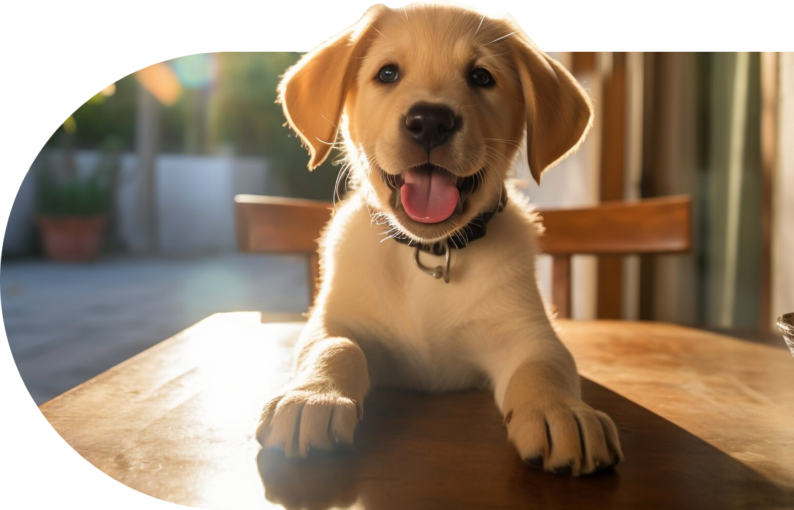 Ai dog with paws on table