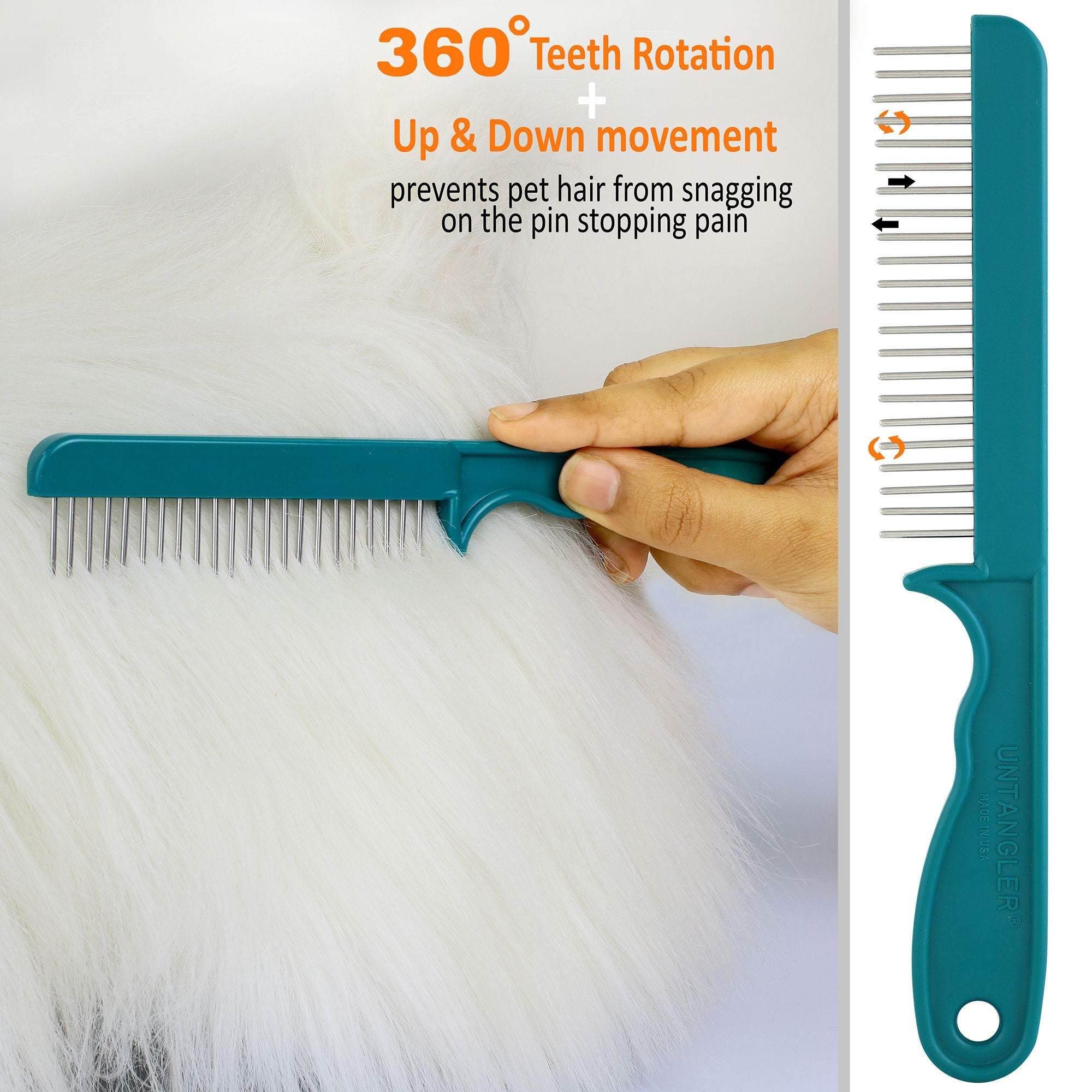 Super Groom II Pet Comb with fine-spaced Rotating Teeth cleans skin and coat. Best Seller Small Breeds image 2