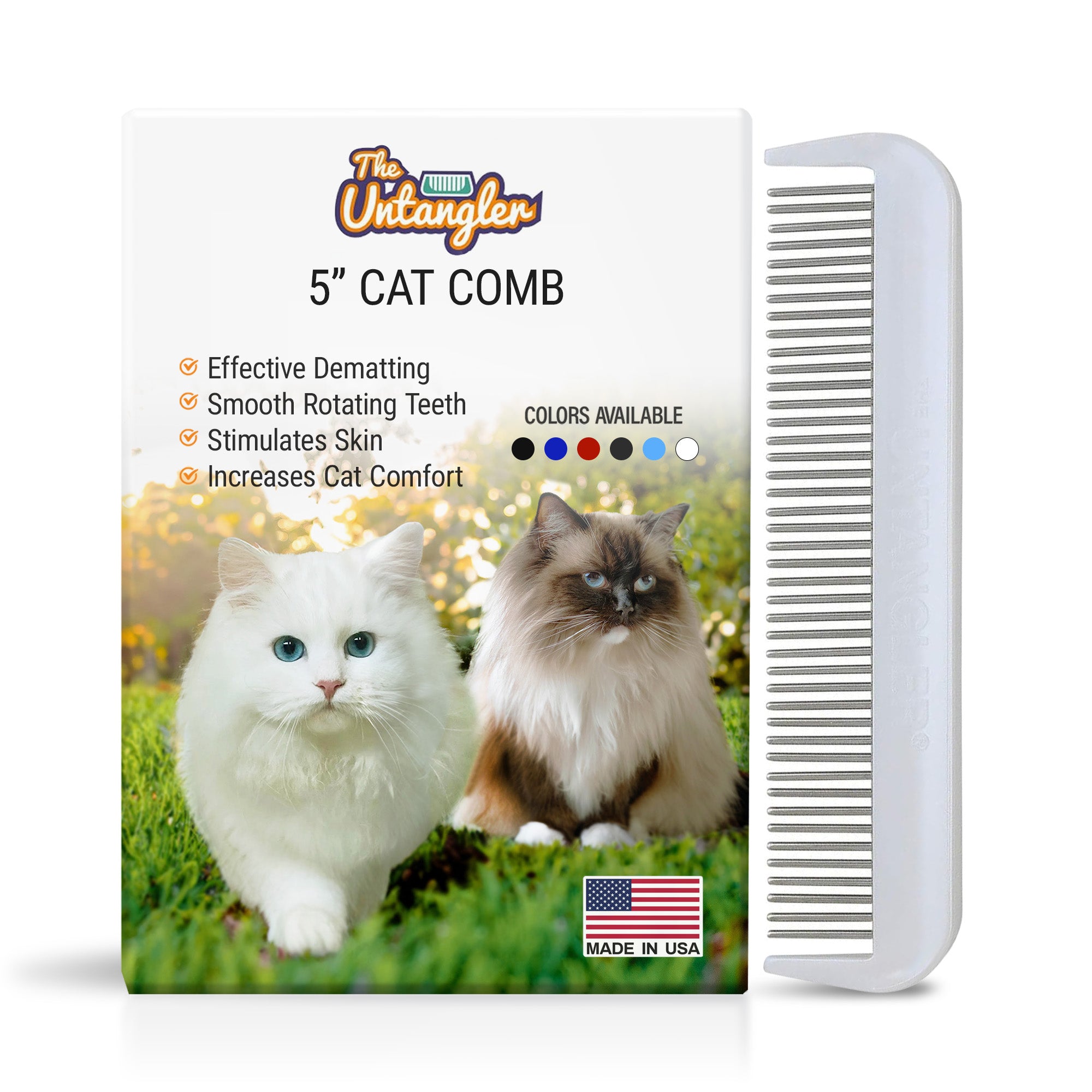 5" Cat Comb with Narrow Spaced Rotating Stainless-Steel Pins for effective dematting and grooming. Vet Recommended image 0